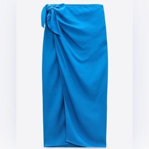 Zara Pareo Wrap Skirt with tie & high slit in a Cobalt.